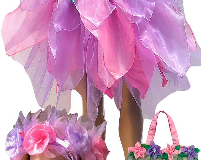 Girls Fairy Skirt Kids Fairy Skirt Unicorn Fairy Dress Costume Pink Lilac Set 3pc