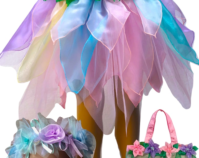 Girls Fairy Skirt Kids Fairy Skirt Unicorn Fairy Dress Costume Pastel Rainbow Set 3pc