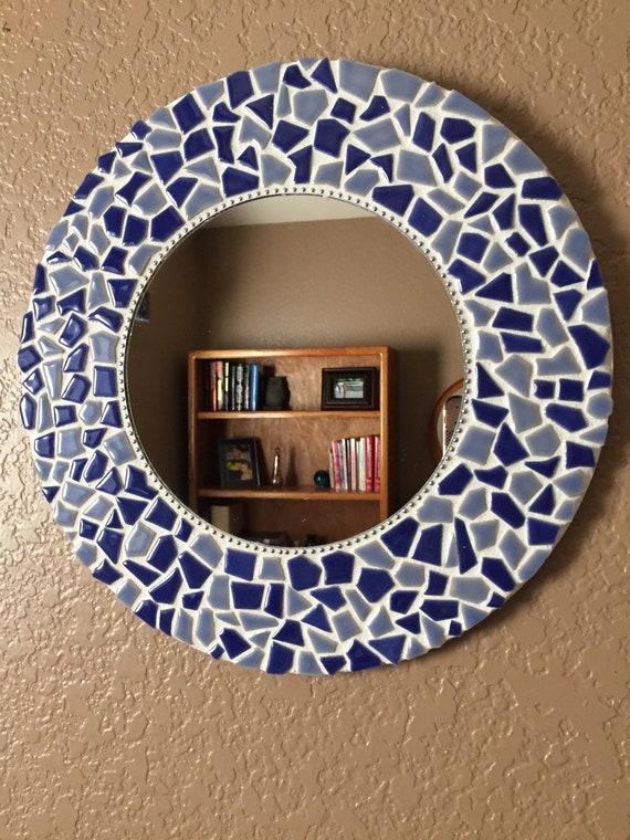 Blue Ceramic Tile Mosaic Wall Mirror Blue Mosaic Wall Mirror Etsy