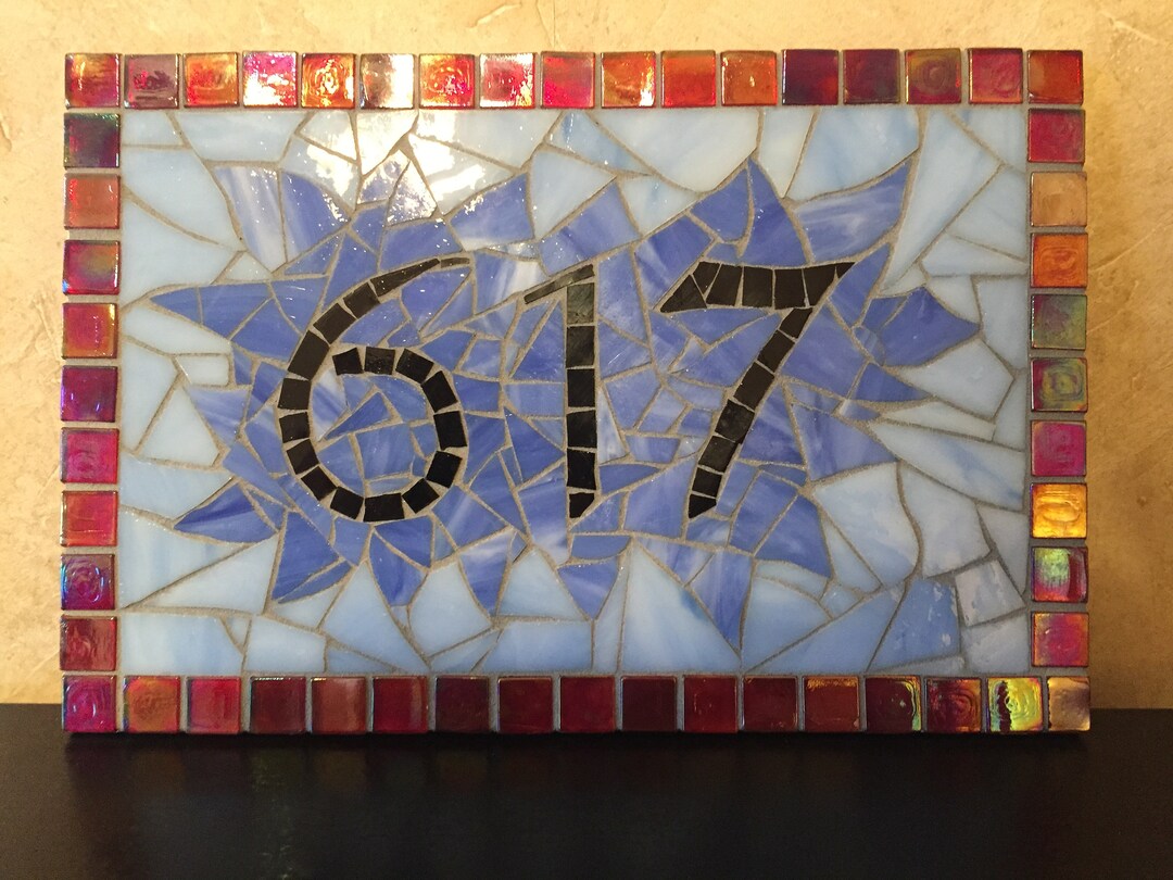 Custom Mosaic Address Number Plaque Stained Glass House Etsy
