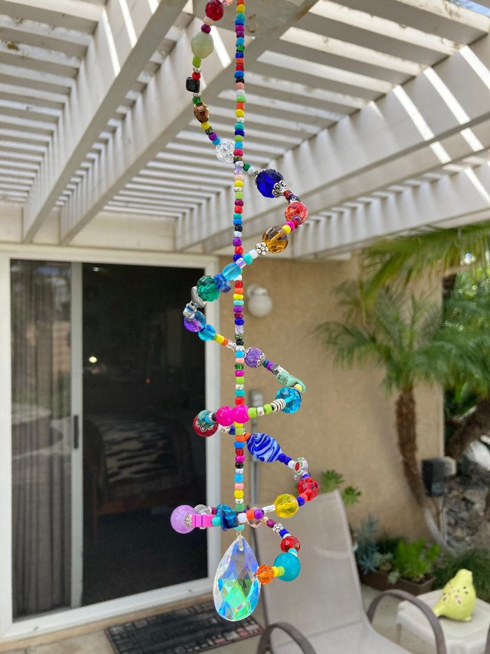 Spiral Beaded Suncatcher Yard Art Garden Suncatcher Crystal Etsy