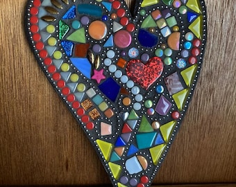 Happy Heart, Mosaic Wall Plaque, Mosaic Heart
