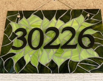Custom Mosaic Address Number Plaque, Stained Glass House Numbers, Hand Cut Mosaic Address Plaque