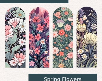 Spring Flowers - Printable Bookmarks (2x6) Instant Download (4 Bookmark Set)