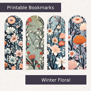 Winter Floral - Printable Bookmarks (2x6) Instant Download (4 Bookmark Set)
