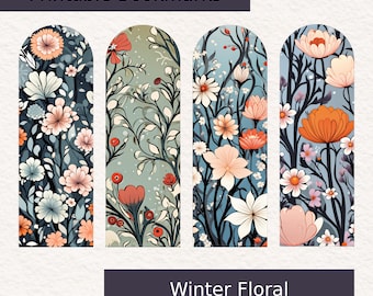 Winter Floral - Printable Bookmarks (2x6) Instant Download (4 Bookmark Set)