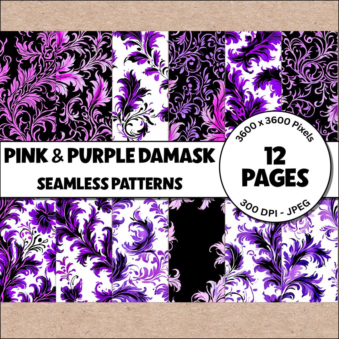 Pink and Purple Damask 12x12 Printable Seamless Pattern Digital ...