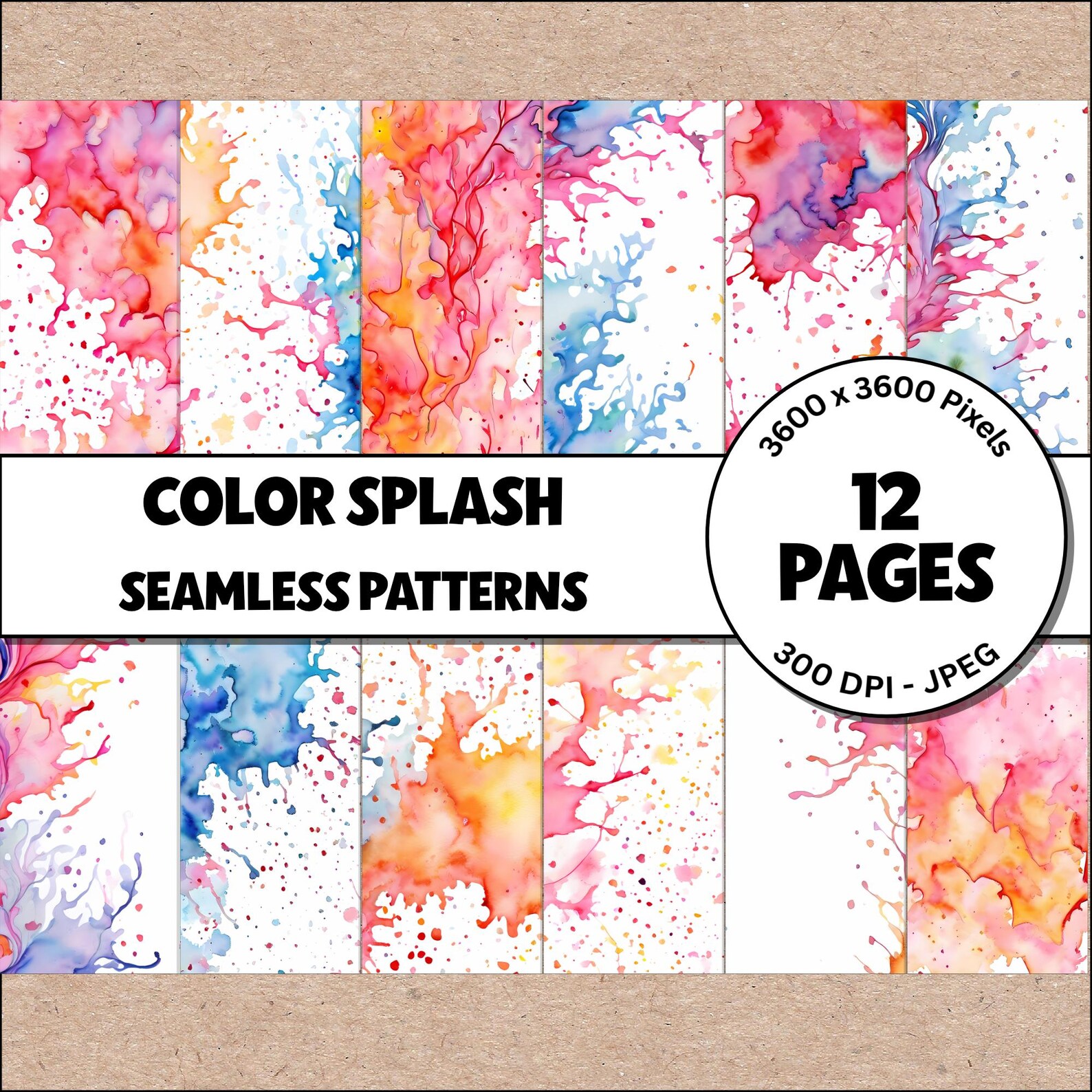 Color Splash 12x12 Printable Seamless Pattern Digital Scrapbook Craft ...