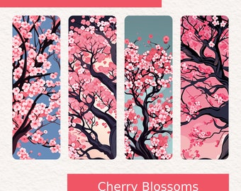 Cherry Blossoms - Printable Bookmarks (2x6) Instant Download (4 Bookmark Set)