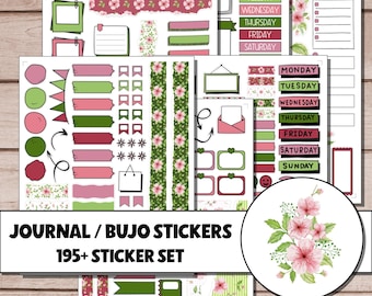 Watercolor Cherry Blossoms - Journaling Sticker Set, Bullet Journal, Decorative Stickers, Printable Sticker Sheets