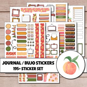 Juicy Peaches - Journaling Sticker Set, Bullet Journal, Decorative Stickers, Printable Sticker Sheets