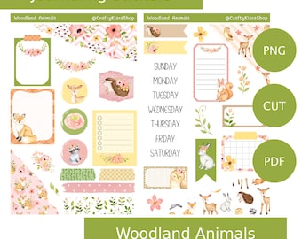 Woodland Animals - Journaling Sticker Set, Bullet Journal, Decorative Stickers, Printable Sticker Sheets