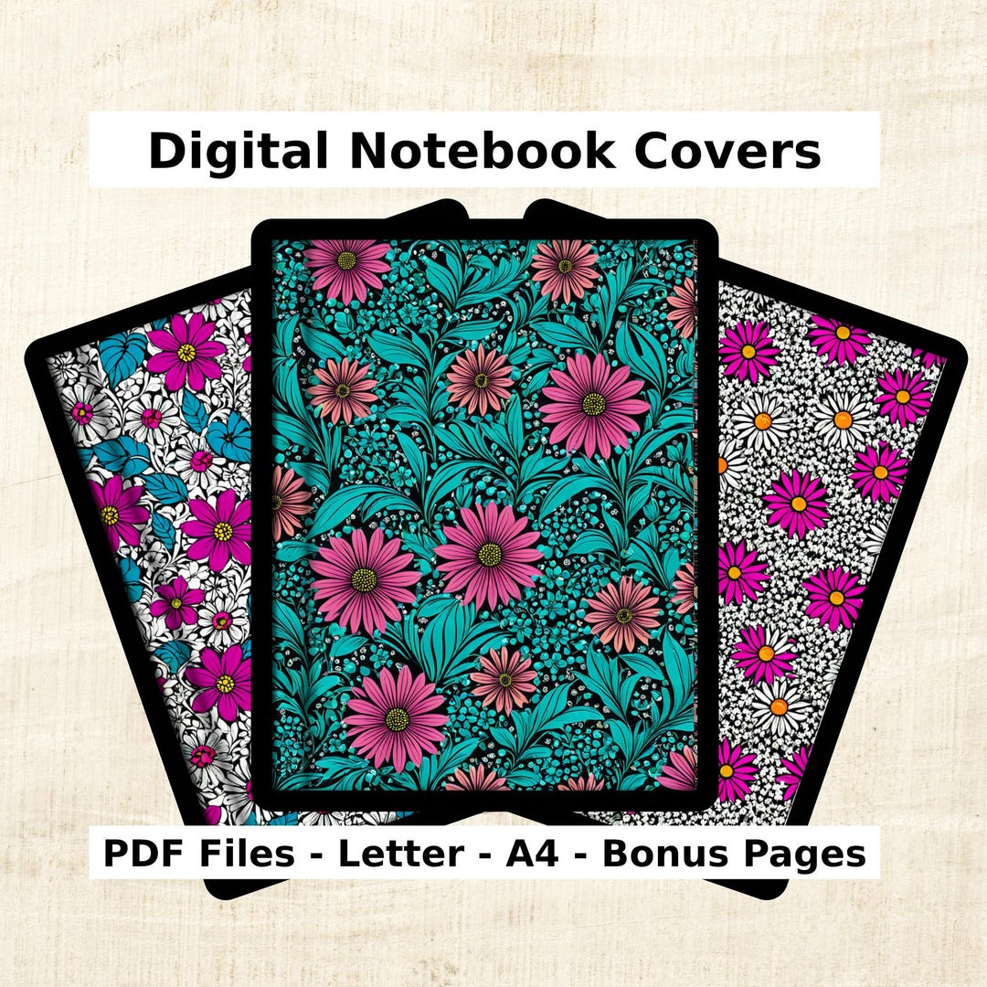 Bold Flowers - Digital Notebook Covers - Set of 8 - Letter & A4 Size ...