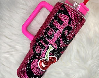 Cherry Coke Rhinestone Tumbler: 40oz Bling Cup with Straw