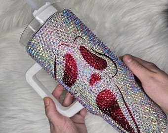 Rhinestone Horror Tumbler: 40oz Crystal Aurora Borealis Cup