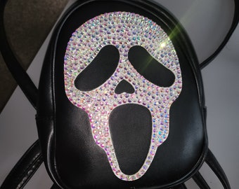 MADE TO ORDER Ghostface Bling Scream Movie  Black Backpack, Horror Gift, Horror Halloween  Backpack, Spooky Backpack, Rhinestones Backpack