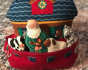 Noah Ark with seven characters-Religious -Noahs ark Plush toy with 2 pockets/Christmas gift/#113