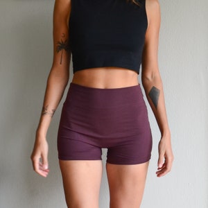 Organic Cotton High Waist Yoga Shorts - Bordeaux and Other Colours