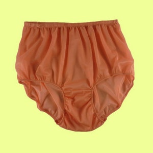 Panties for Sissy – Sheer Orange Nylon Gusset Briefs – Full-Cut High-Waisted Vintage Pinup Lingerie Plus Size Underwear for Men and Women