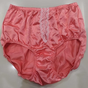 Panties for Sissy – Satin Full Cut Briefs with Lace Trim and Front Hole – High Waisted Vintage Pinup Lingerie Plus Size for Men Light Pink