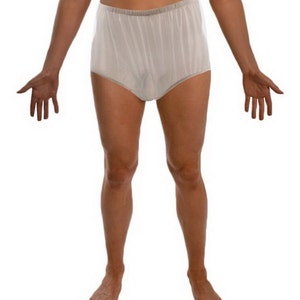 Panties for Men – Sissy Sheer Nylon Briefs Full-Cut & Stretchy High Waist Silky Pinup Lingerie | Plus Size White Underwear crossdresser wear