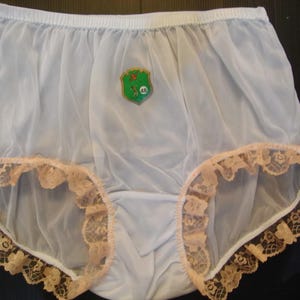 Panties for Sissy – New White Sheer Nylon Briefs with Tiny Orange Lace – High-Waisted Handmade Lingerie Pinup Plus Size for Men and Women