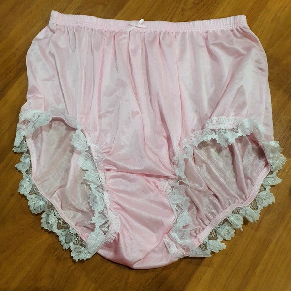 Discount Price!! New Sissy Sheer Nylon panties Full briefs Plus size Lace Leg Double Nylon Gusset Handmade Underwear Men Women Lingerie 3XL