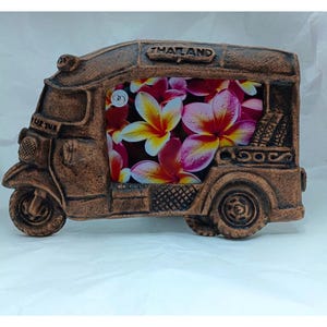 Tuk Tuk : Auto Rickshaw Car sawdust craft picture frame - Size 4x6 - Handmade - Memorial - Unique - antique vibes - Eco-Friendly - Thailand