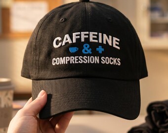Caffeine And Compression Socks Hat, Funny Nurse Hat, RN Gift, Healthcare Worker Cap