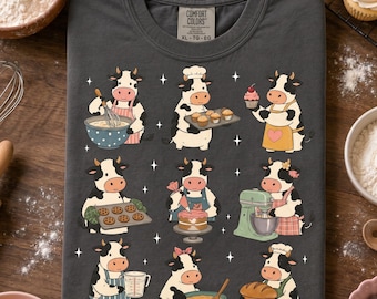 Baking Cow Comfort Colors Shirt, Cute Cow Baker Tee, Bakery Shirt, Funny Baking Gift, Cow Lover Graphic Tee