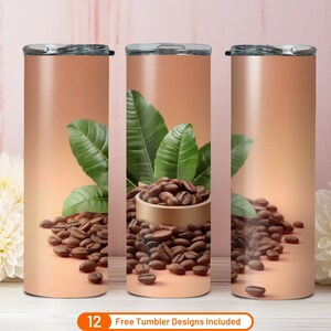 3D Coffee Bean 20 oz Skinny Tumbler Sublimation Design Digital Download PNG Coffee Lover Tumbler Wrap Caffeine PNG Coffee Lover Gift