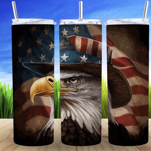 USA Patriotic Eagle Flag 20 oz Skinny Tumbler Sublimation Design Digital Download PNG United States Eagle 4th July 20oz Tumbler Png Art