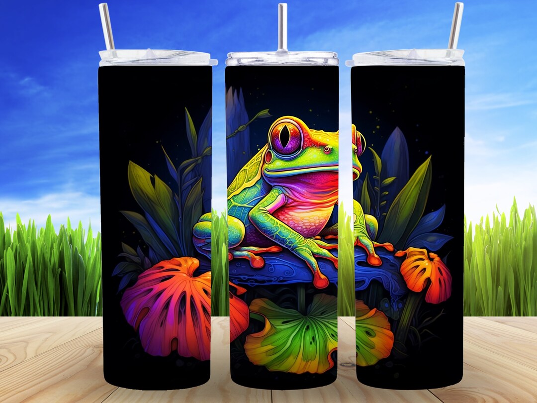Alcohol Ink Frog 20 Oz Skinny Tumbler Neon Rainbow Sublimation Design ...