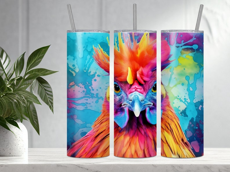 Alcohol Ink Chicken 20 Oz Skinny Tumbler Sublimation Design Digital ...