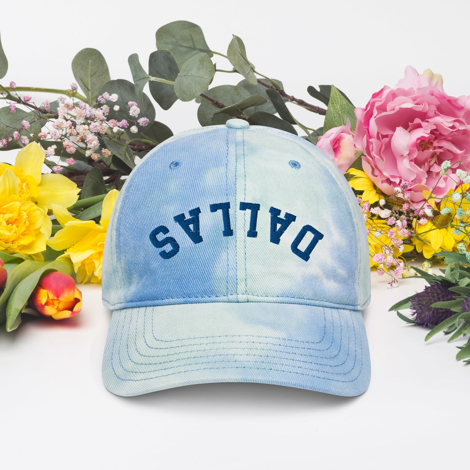 Upside Down Dallas Tie Dye Hat Inverted Dallas Embroidered Hat Etsy