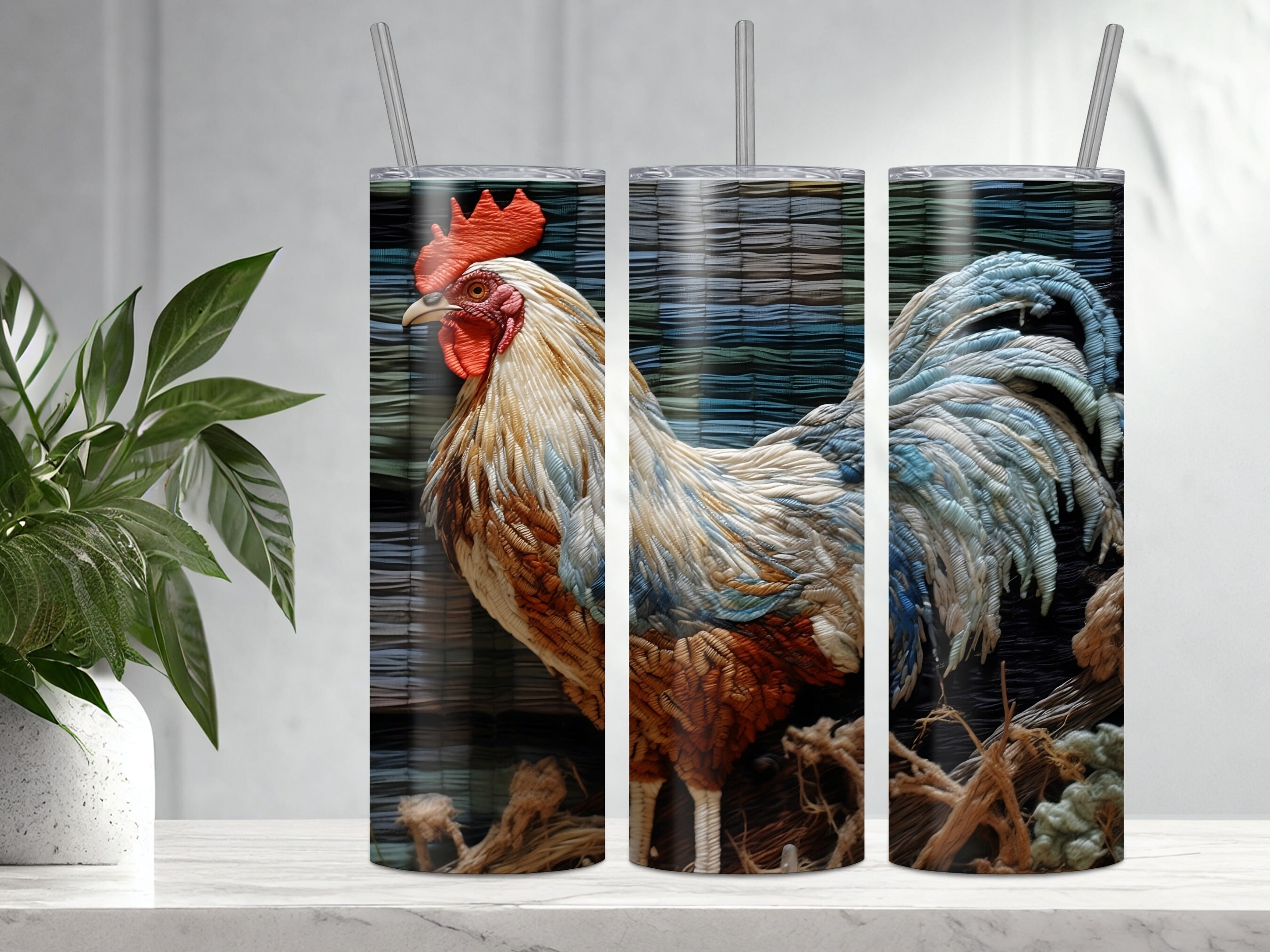 3D Rustic Chicken 20 Oz Skinny Tumbler Sublimation Design Digital ...