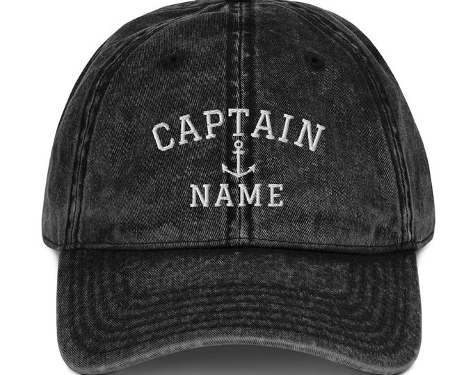 Personalized Captain Hat, Custom Baseball Cap, Nautical Vintage Cotton Twill Cap, Embroidered Sailor Hat, Fun Gift For Sailing