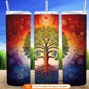 Tree of Life Chakra Yoga 20 oz Skinny Tumbler Sublimation Design Digital Download PNG Tree of Life Chakra Yoga Seamless Tumbler Wrap