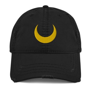 Anime Moon Hat, Black Lady Distressed Dad Hat, Moon Costume Cap