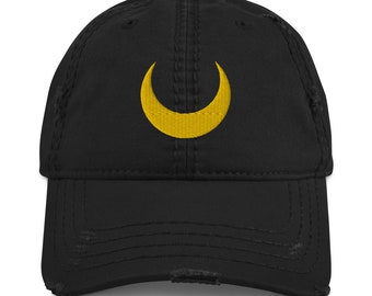 Anime Moon Hat, Black Lady Distressed Dad Hat, Moon Costume Cap