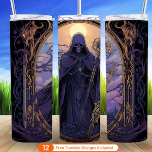 Halloween Tarot Card 3D Tumbler Wrap 20 oz Skinny Tumbler Sublimación Diseño Grim Reaper Tarot Card Descarga digital PNG