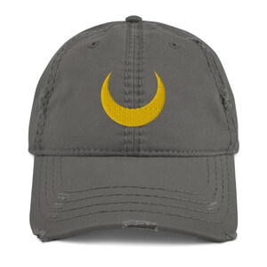 Anime Moon Hat, Black Lady Distressed Dad Hat, Moon Costume Cap Charcoal Grey