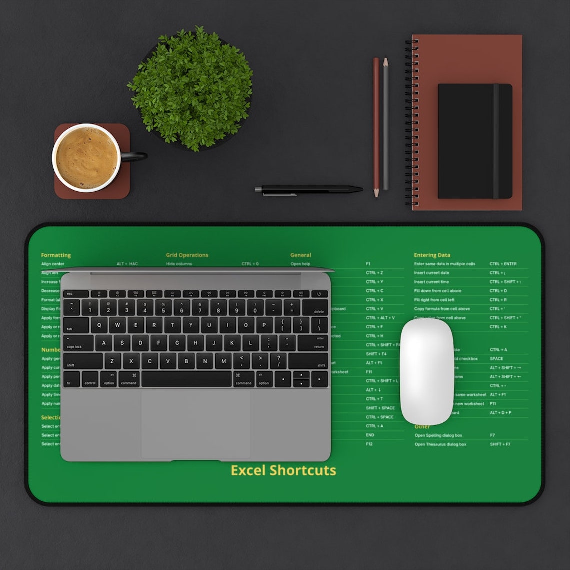 Excel Shortcuts Desk Mat Excel Shortcut Mouse Pad Accountant Etsy