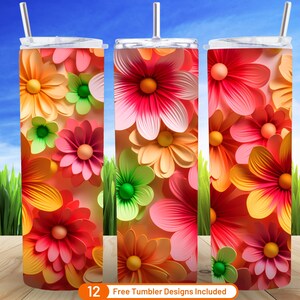 3D Pink Flowers Tumbler Warp 20 oz Skinny Tumbler Sublimation Design Digital Download PNG 3 Pink Floral Seamless Skinny Tumbler Wrap PNG