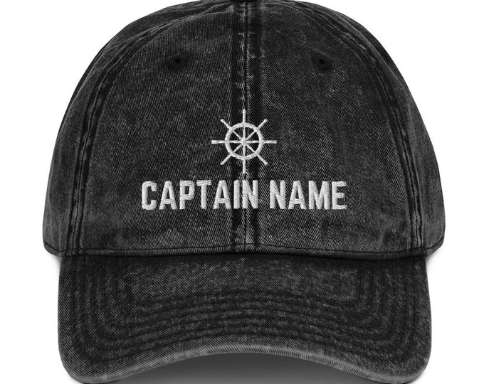 Personalized Captain Hat, Custom Baseball Cap, Nautical Vintage Cotton Cap, Embroidered Sailor Hat, Fun Gift For Sailing