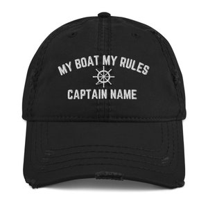 Personalized Captain Hat, Custom Baseball Cap, Nautical Distressed Hat, Embroidered Sailor Hat, Fun Gift For Sailing, Boat Captain Custom