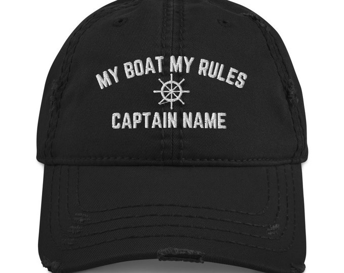 Personalized Captain Hat, Custom Baseball Cap, Nautical Distressed Hat, Embroidered Sailor Hat, Fun Gift For Sailing, Boat Captain Custom