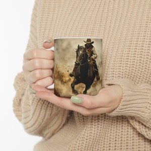 Western Cowboy Riding Horse Mug Design, Patriotic Rodeo Sublimation PNG, Perfect for 11oz & 15oz Mugs, Ideal Gift for Western Enthusiasts