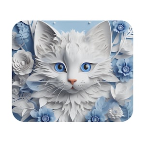 3D Floral Cat Mouse Pad Cat Mouse Pad Floral Mouse Pad 3D Mouse Pad Computer Mouse Pad Gift for Cat Lover