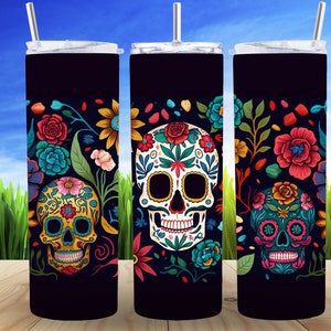 Cinco De Mayo Sugar Skull 20 oz Skinny Tumbler Sublimation Design Digital Download PNG Day Of The Dead Mexican Fiesta Halloween 20oz Tumbler
